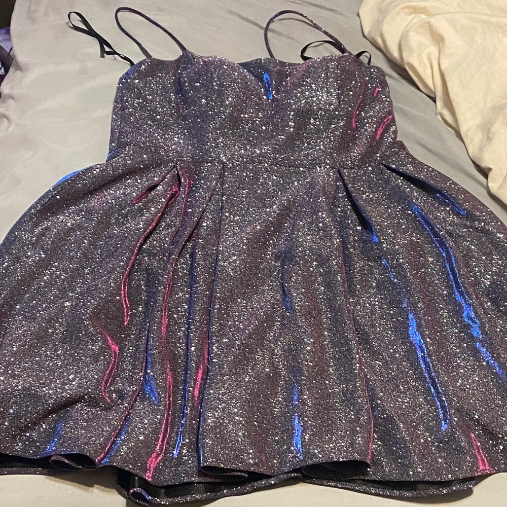 Betsy & Adam Glittery Kids Dress with Pink and Blue Highlights
